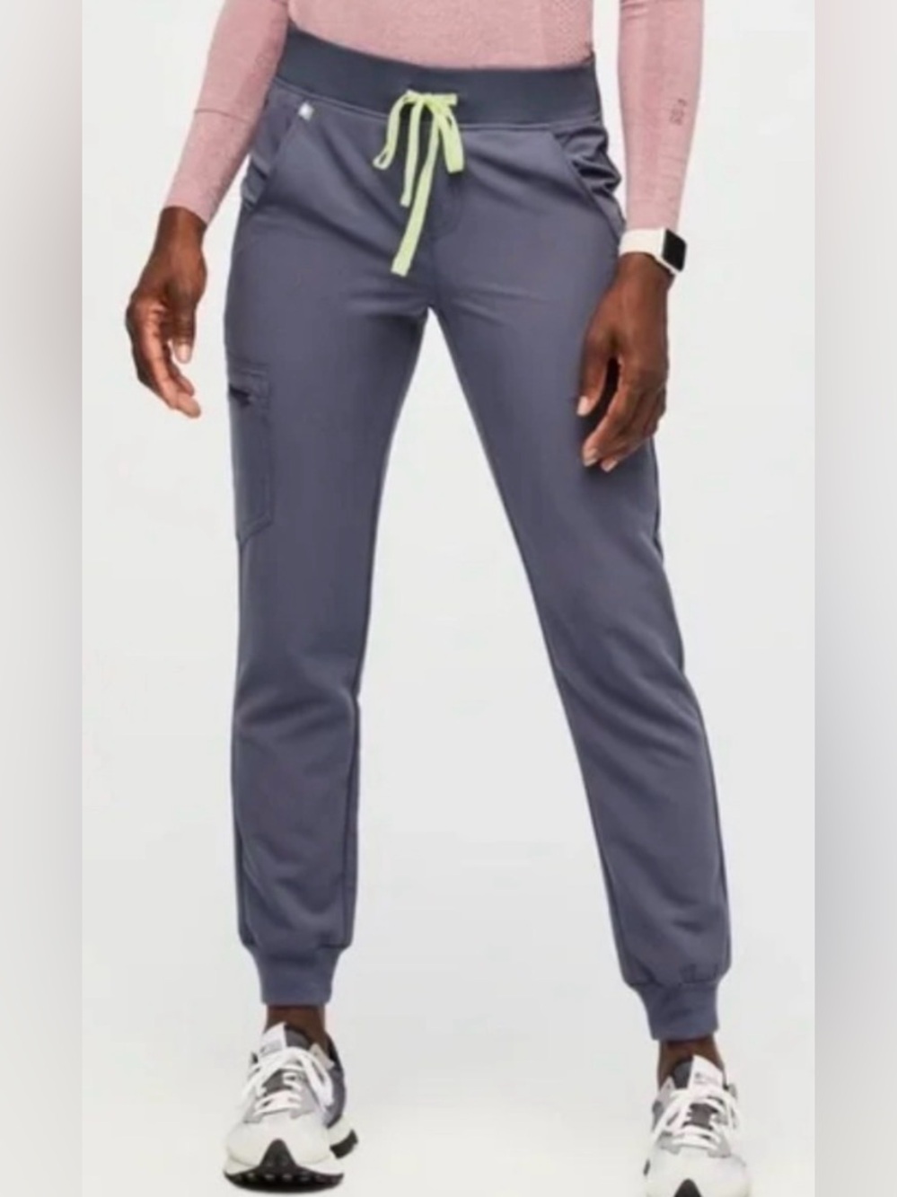 Figs Women's Slate Gray Track Joggers with Lime Drawstring